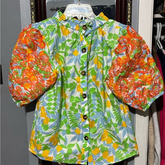 THML Vibrant Floral Blouse - Green, Yellow, Orange - Picture 2 of 6